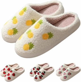 Fuzzy Cute Fruit Slippers for Women with Thick and Soft Plush Fleece Winter House Shoes