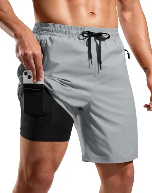 G Gradual Mens Swim Trunks with Compression Liner 7" Quick Dry Board Shorts Swimsuit Bathing Suit for Men with Zipper Pockets