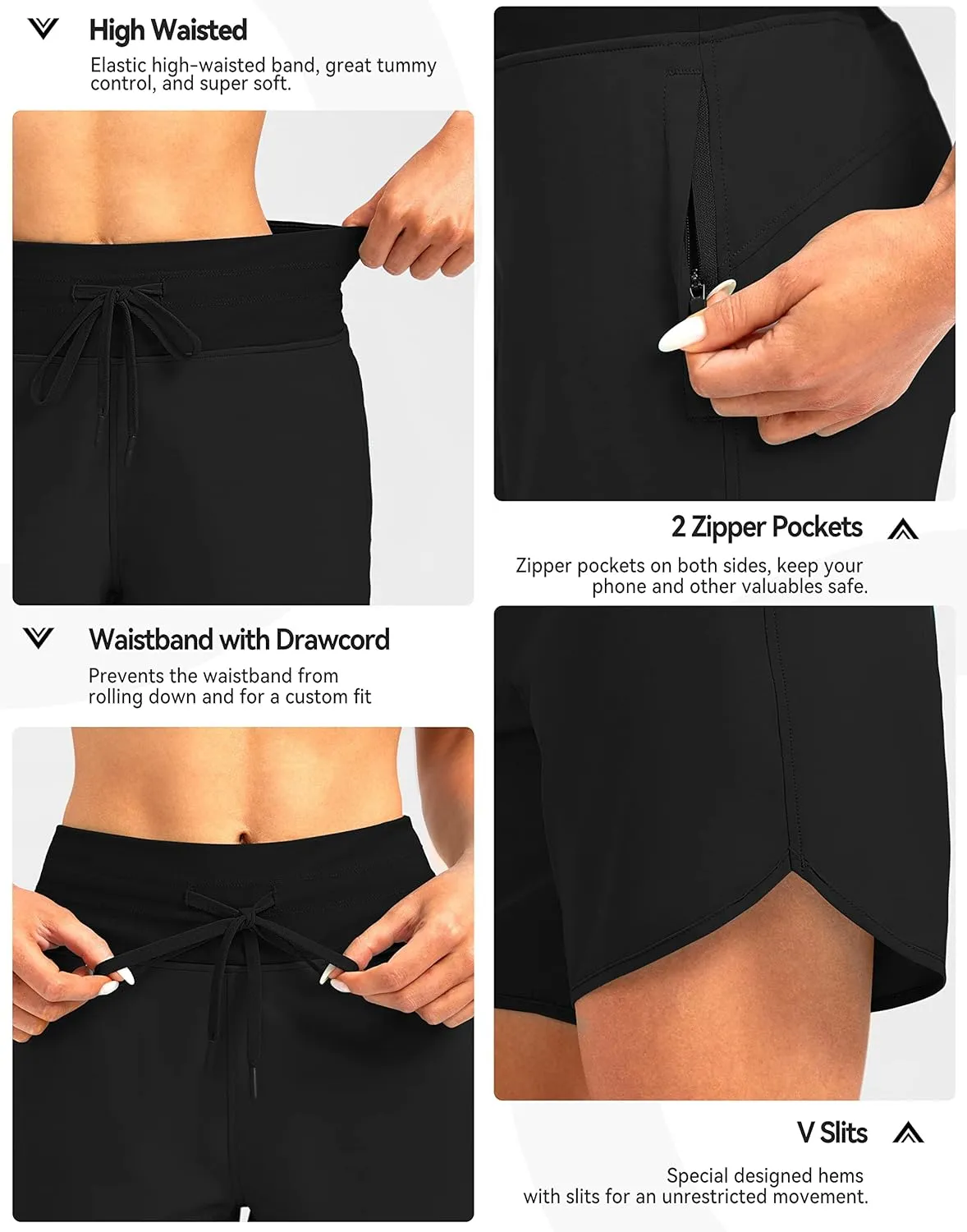 G Gradual Women's 7" Quick Dry High Waisted Swim Board Shorts with Zipper Pockets UPF 50  Beach Shorts for Women with Liner
