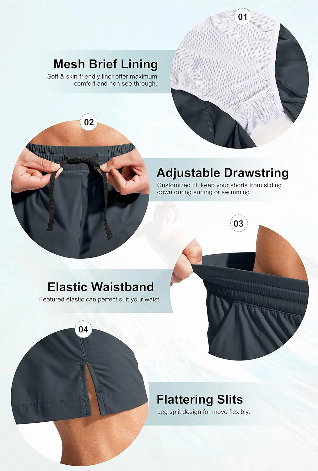 G Gradual Men's Swim Trunks Quick Dry Bathing Suit Beach Board Shorts for Men with Zipper Pockets and Mesh Lining