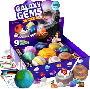 Galaxy Gem Dig Kit for Kids - Gemstones Digging Science Kits for Kid Age 6-7, 6-8, 8-10 - Gifts for 6 7 8 9 10 11 Year Old Boys & Girls - Planet Space Toys for Ages 8-10 - STEM Stuff for Boy & Girl