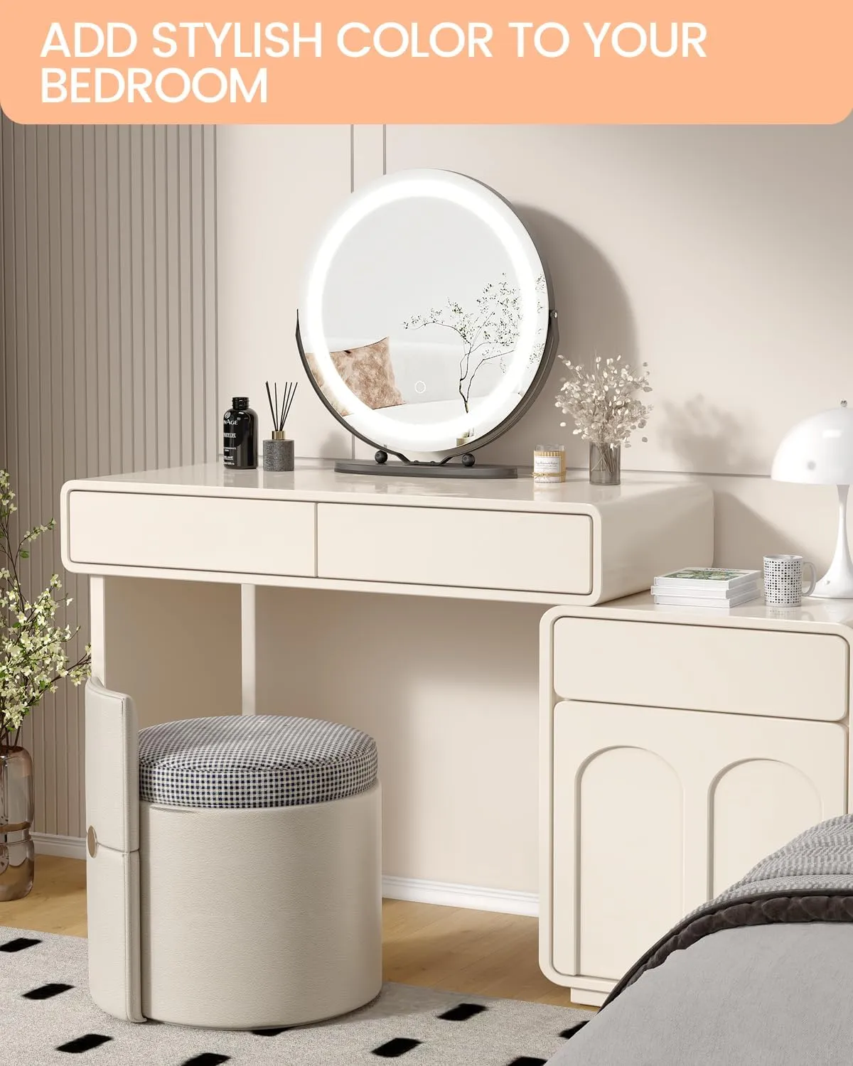 GAOMON Vanity Mirror, 19 Inch Large HD Vanity Mirror with Lights, Smart Touch Control, 3 Color Lighting Modes & 360°Rotation, for Bedroom Makeup Table, Easy to Install (Black)