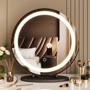 GAOMON Vanity Mirror, 19 Inch Large HD Vanity Mirror with Lights, Smart Touch Control, 3 Color Lighting Modes & 360°Rotation, for Bedroom Makeup Table, Easy to Install (Black)