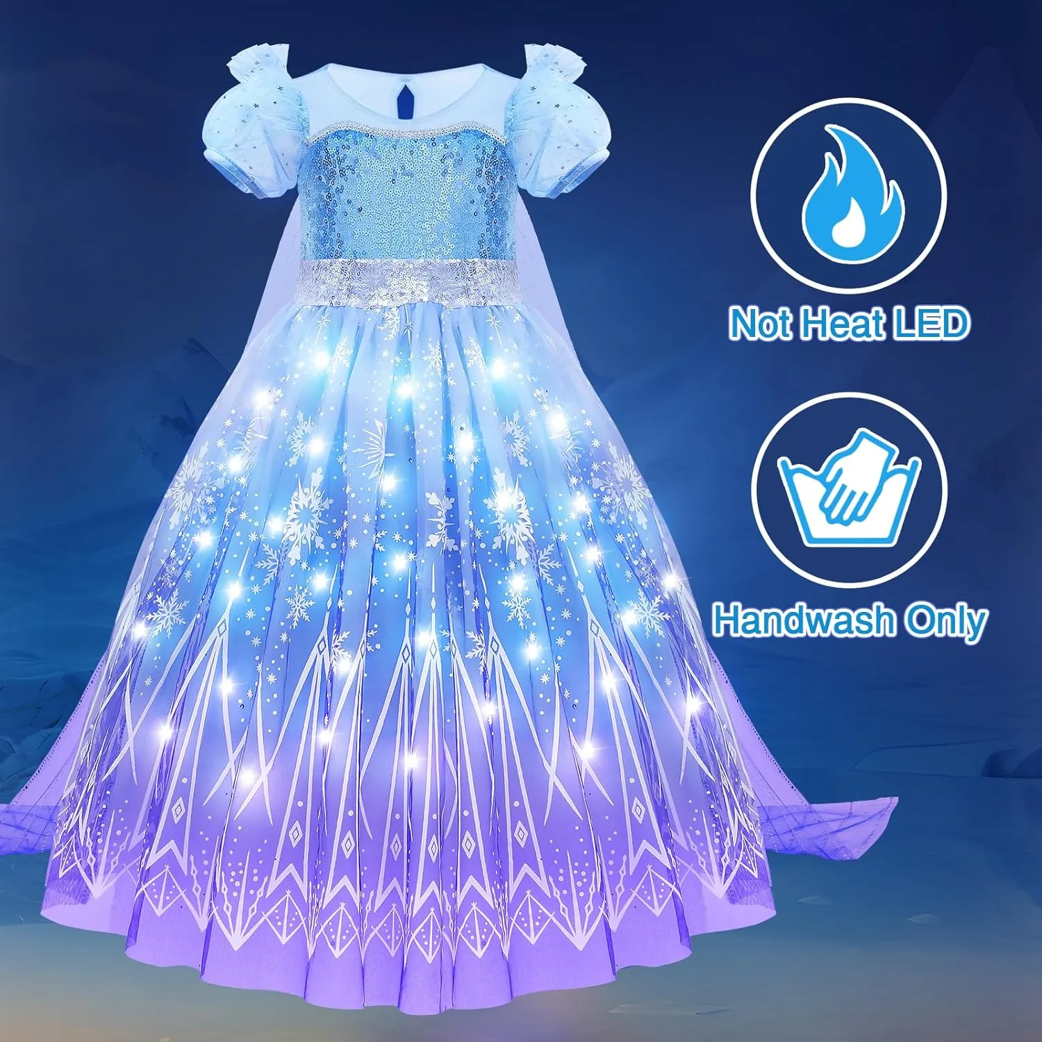 G.C Girls Light Up Princess Costume Dress Up Clothes with Cape Toddler Kids Wig Crown Halloween Cosplay