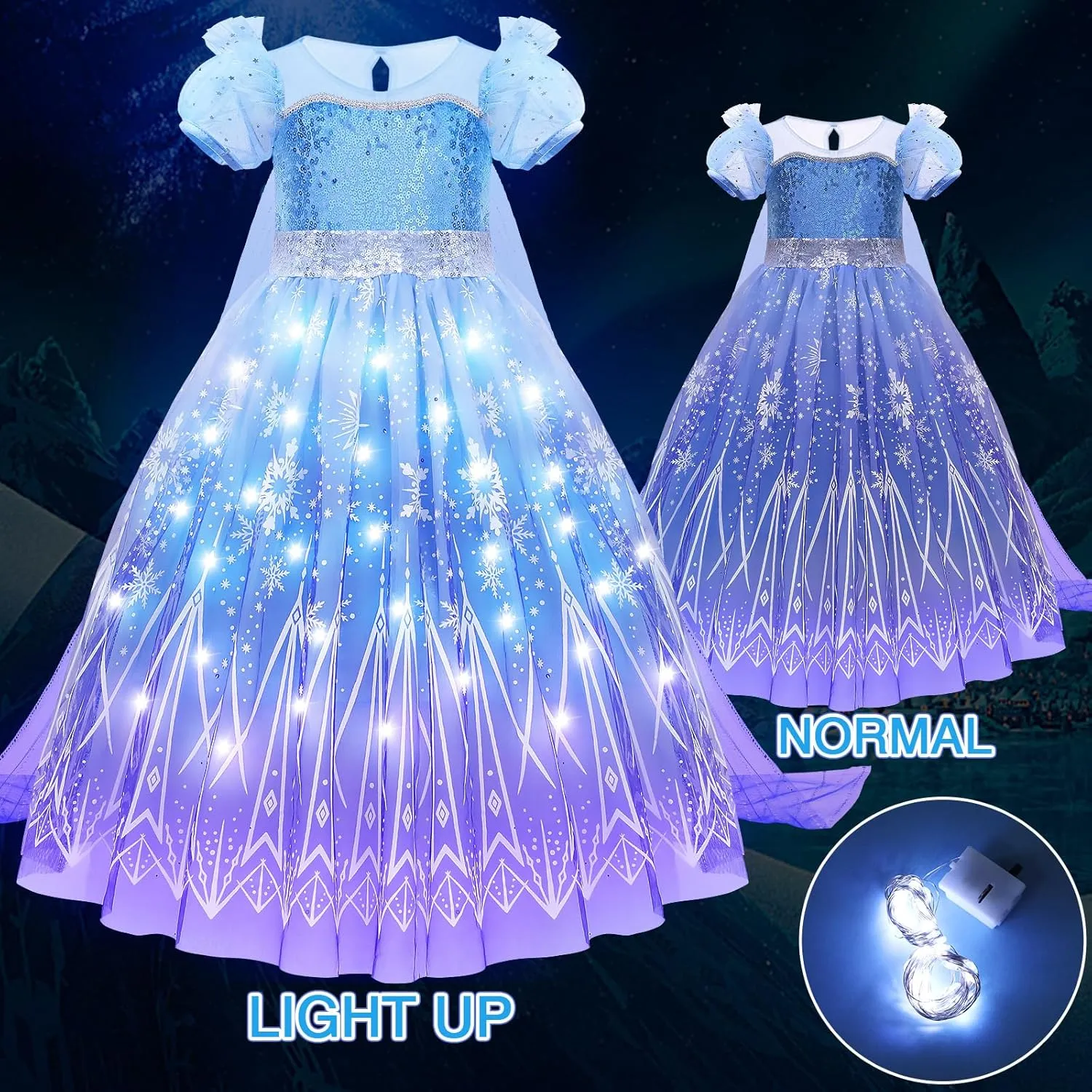 G.C Girls Light Up Princess Costume Dress Up Clothes with Cape Toddler Kids Wig Crown Halloween Cosplay