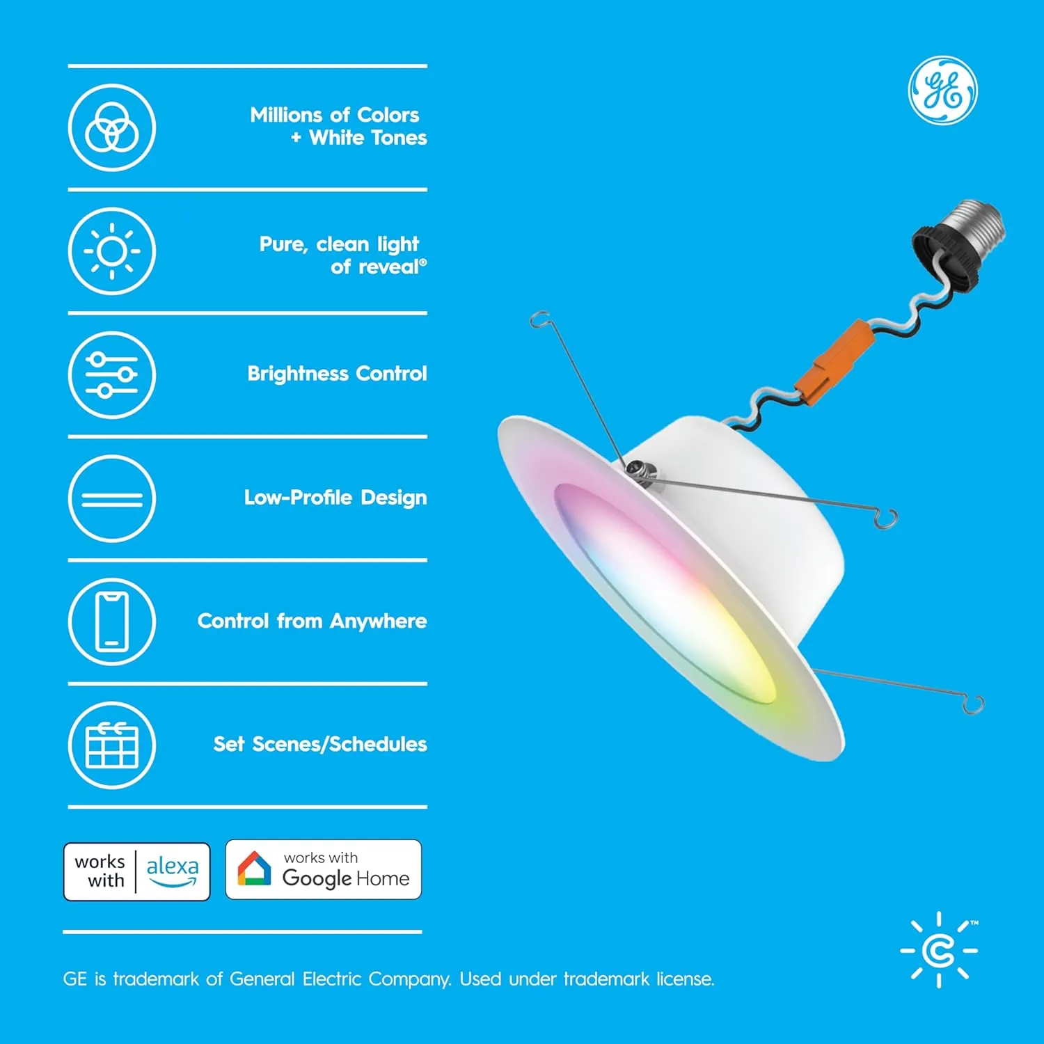 GE Cync Reveal HD  Smart LED Recessed Downlight Fixture, Color Changing LED Light, Works with Alexa and Google Home, Matter Compatible, Ceiling Light Fixture, 6 Inch (3 Pack)