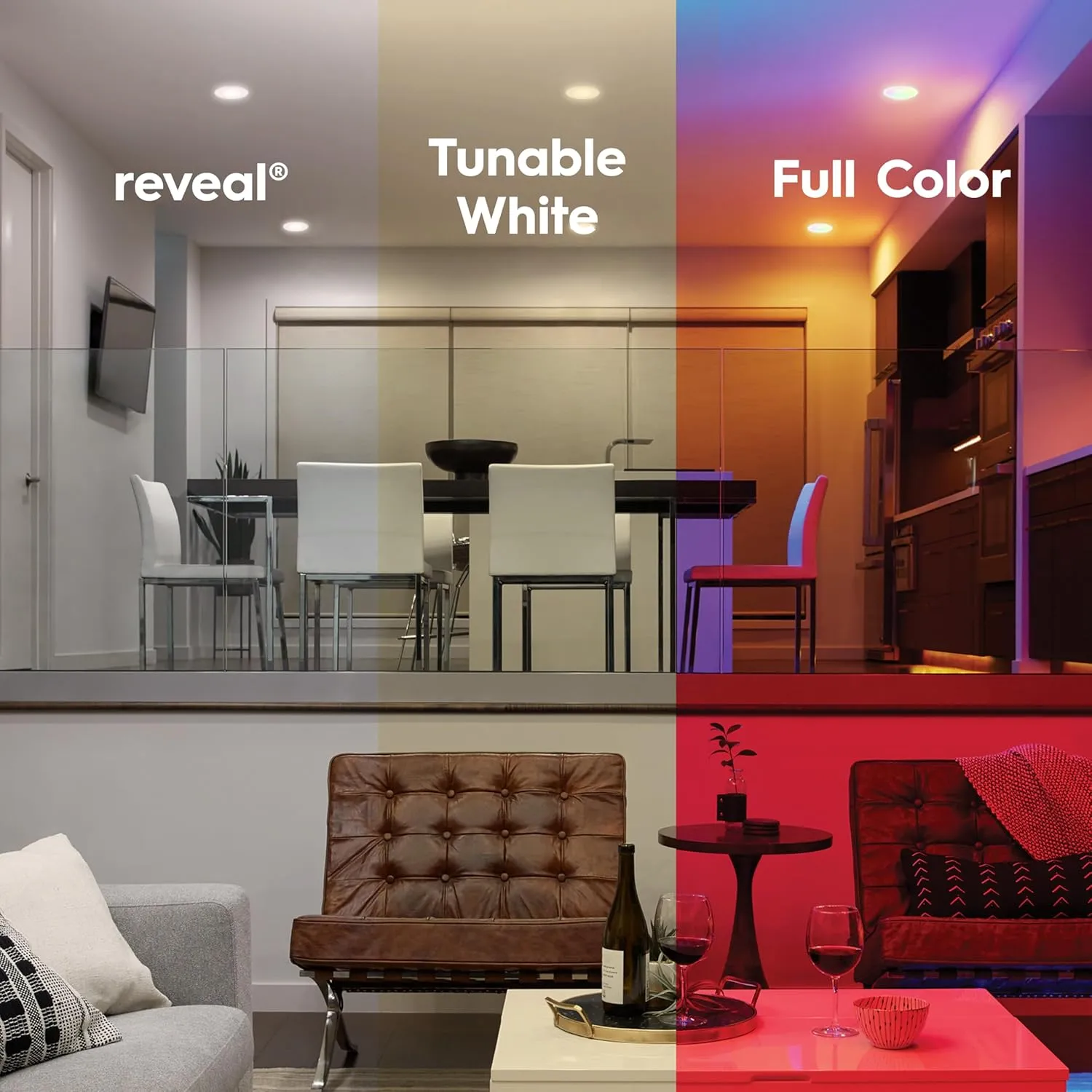 GE Cync Reveal HD  Smart LED Recessed Downlight Fixture, Color Changing LED Light, Works with Alexa and Google Home, Matter Compatible, Ceiling Light Fixture, 6 Inch (3 Pack)
