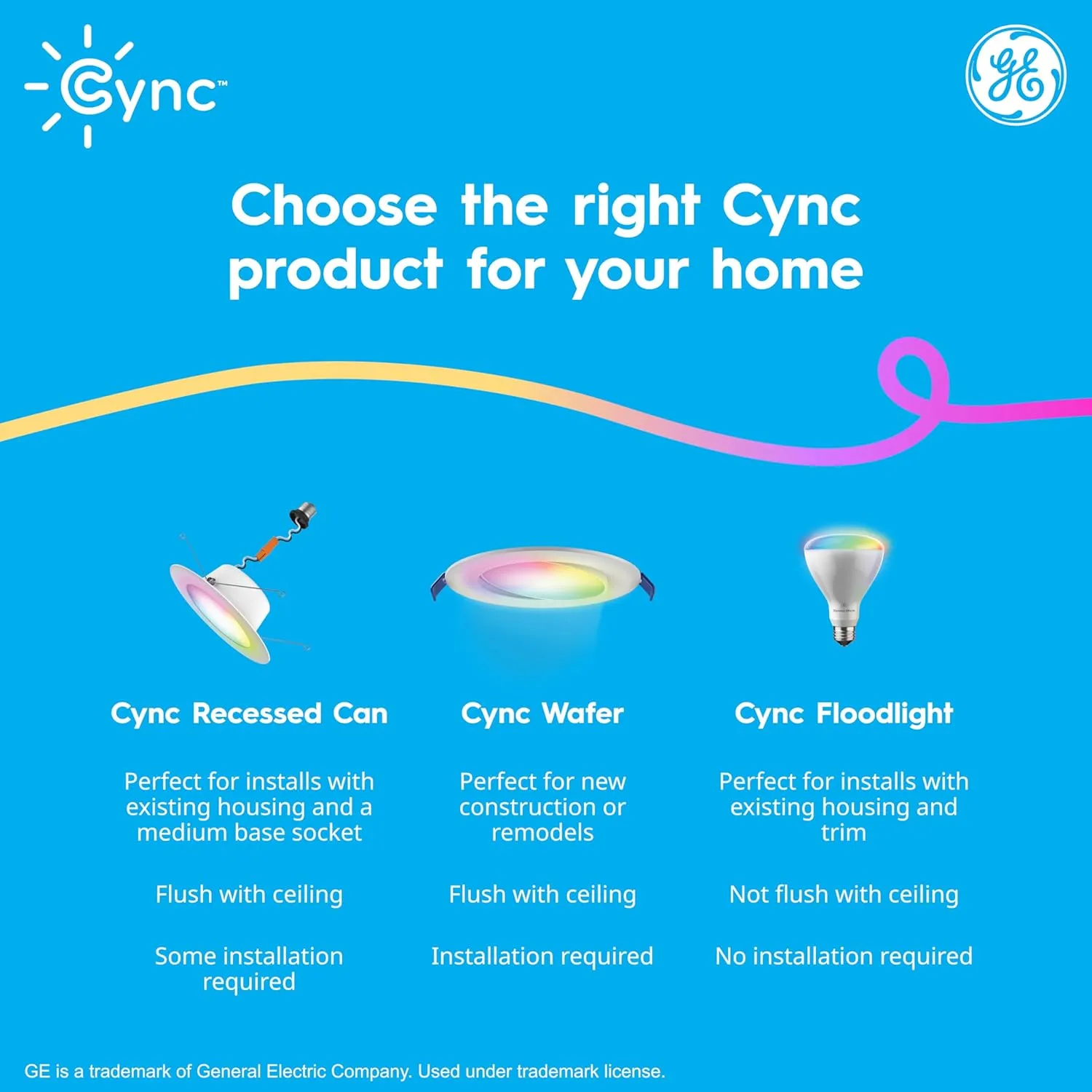 GE Cync Reveal HD  Smart LED Recessed Downlight Fixture, Color Changing LED Light, Works with Alexa and Google Home, Matter Compatible, Ceiling Light Fixture, 6 Inch (3 Pack)