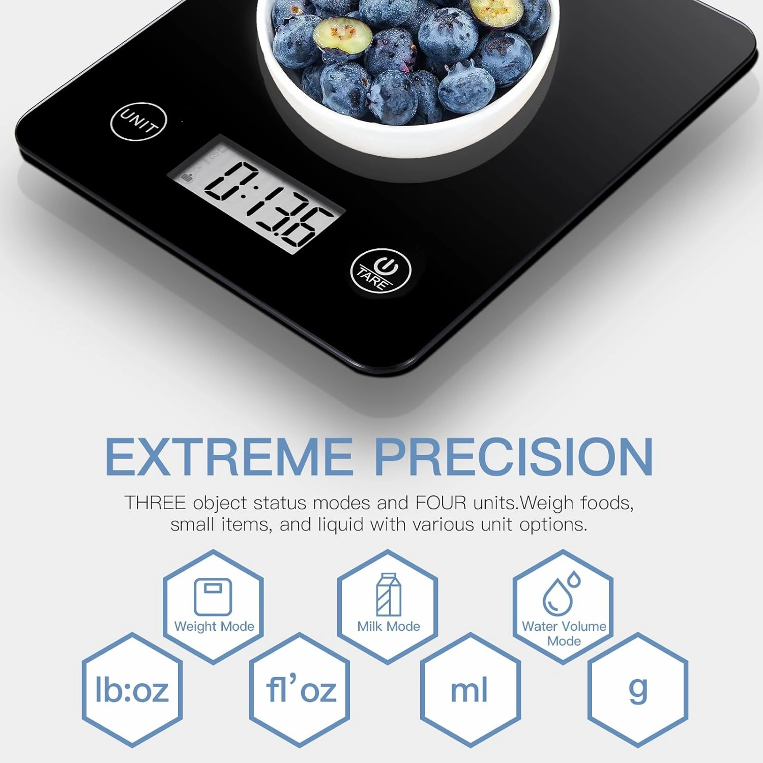 Geek Chef Digital Scale with App, Scale for Food Weight, Smart Food Nutrition Scale, Digital Kitchen Scales, Cooking Tool of Kitchen,1 lb/oz Black Glass