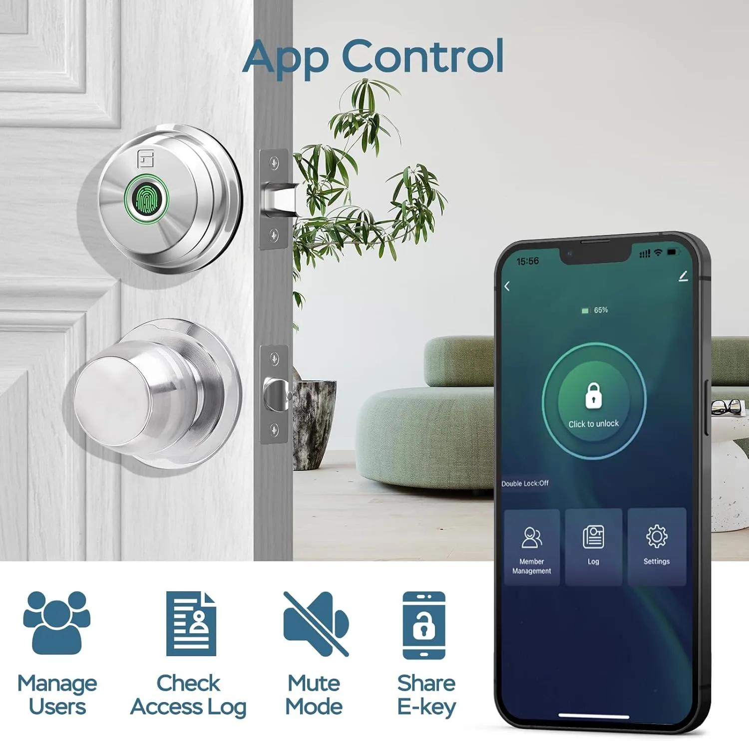 GeekTale Fingerprint Deadbolt with App, Smart Deadbolt Lock for Front Door, Keyless Entry Door Lock, Biometric Dead Bolt, Electronic Door Knob