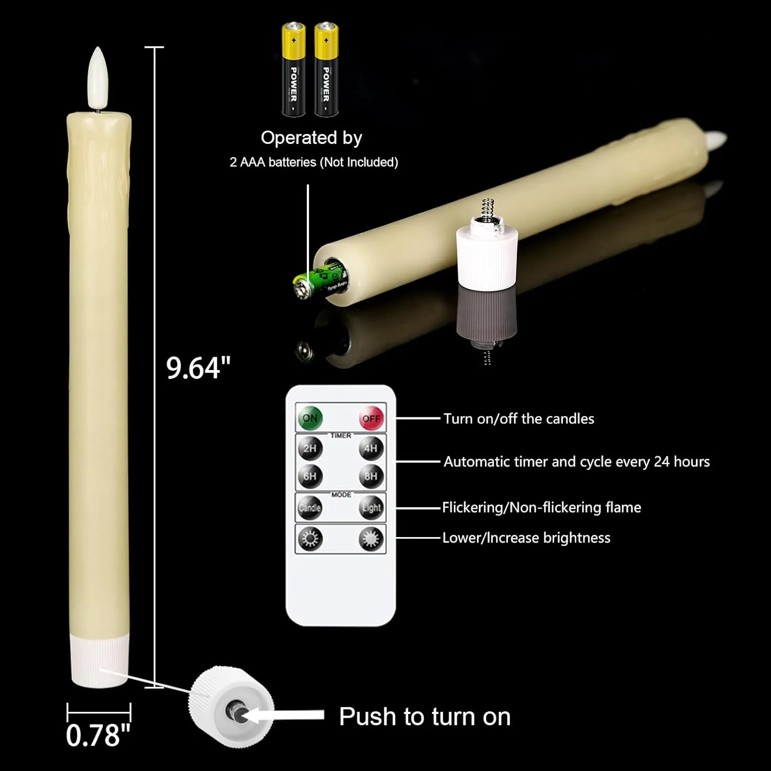 GenSwin Drip Wax Flameless Taper Candles Flickering with 10-Key Remote, Battery Operated Led Warm 3D Wick Light Window Candles Real Wax Pack of 6 Christmas Home Wedding Decor(Ivory, 0.78 X 9.64 Inch)