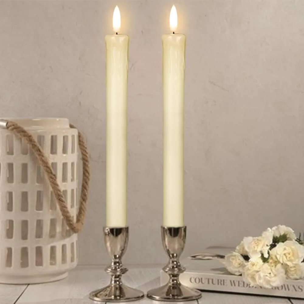 GenSwin Drip Wax Flameless Taper Candles Flickering with 10-Key Remote, Battery Operated Led Warm 3D Wick Light Window Candles Real Wax Pack of 6 Christmas Home Wedding Decor(Ivory, 0.78 X 9.64 Inch)