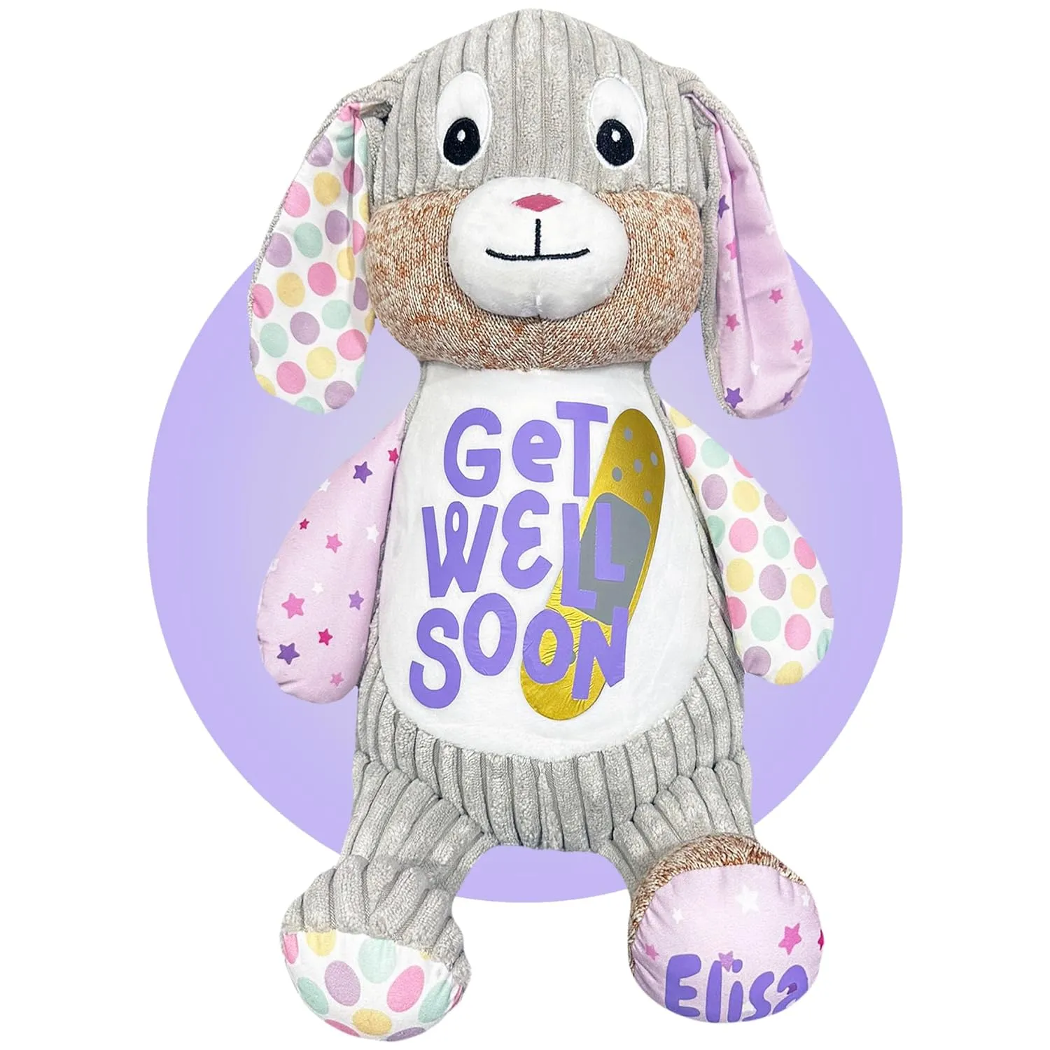 Get Well Soon Stuffed Bunny - Personalized - 17" Get Well Soon Stuffed Bunny Rabbit - Get Well Soon Care Package - Surgery Get Well Stuffed Animal - Your Choice of Color (Violet Bunny)
