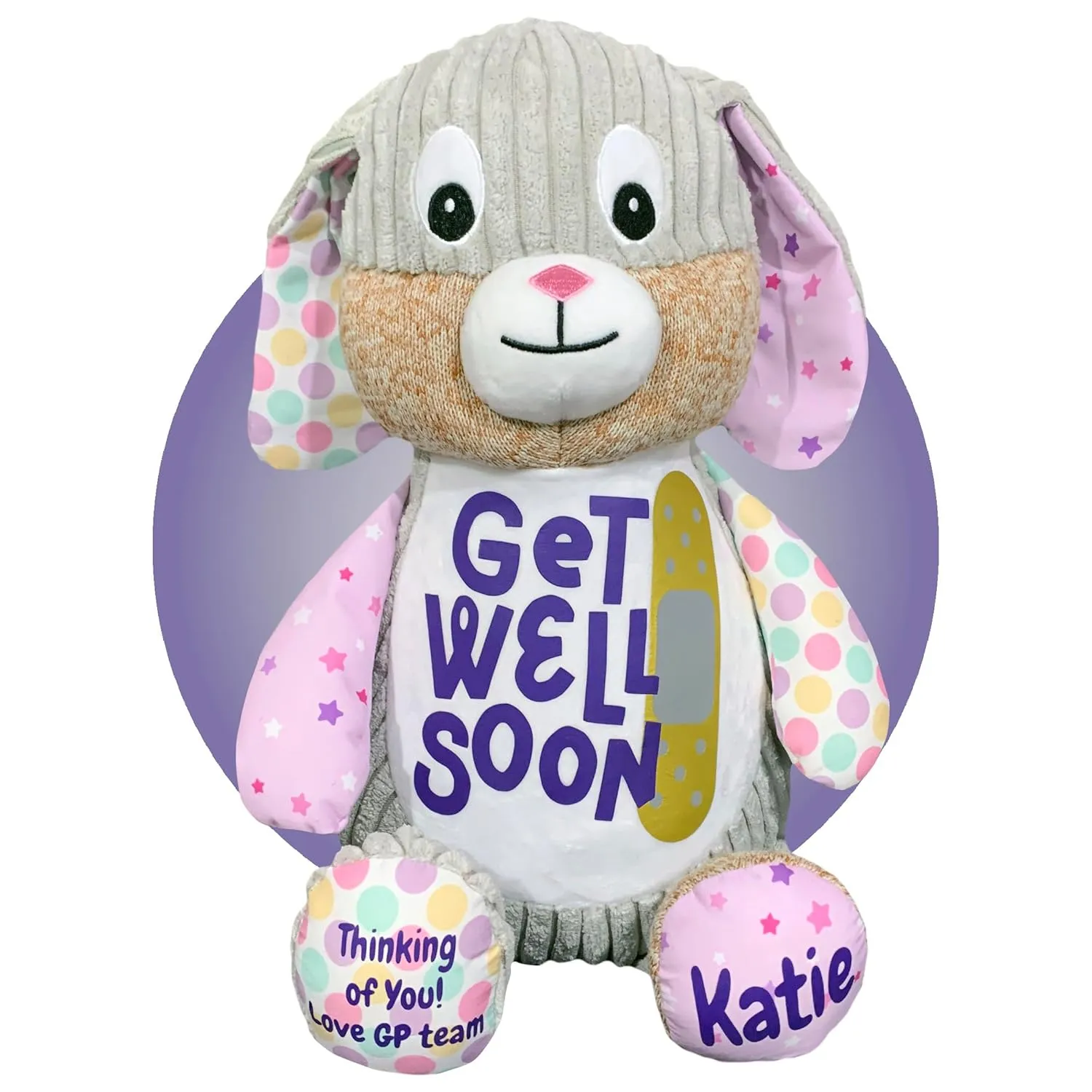 Get Well Soon Stuffed Bunny - Personalized - 17" Get Well Soon Stuffed Bunny Rabbit - Get Well Soon Care Package - Surgery Get Well Stuffed Animal - Your Choice of Color (Violet Bunny)