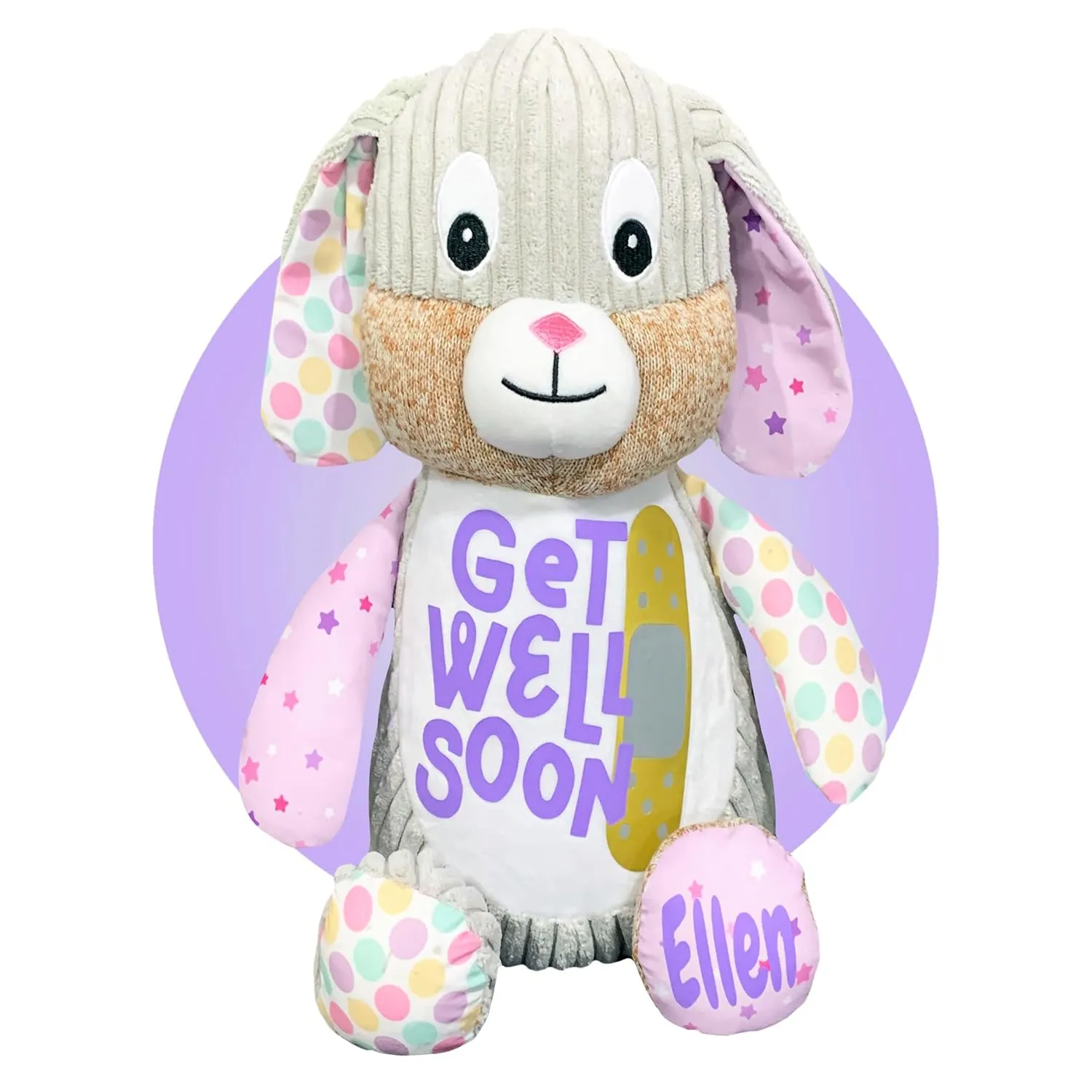 Get Well Soon Stuffed Bunny - Personalized - 17" Get Well Soon Stuffed Bunny Rabbit - Get Well Soon Care Package - Surgery Get Well Stuffed Animal - Your Choice of Color (Violet Bunny)