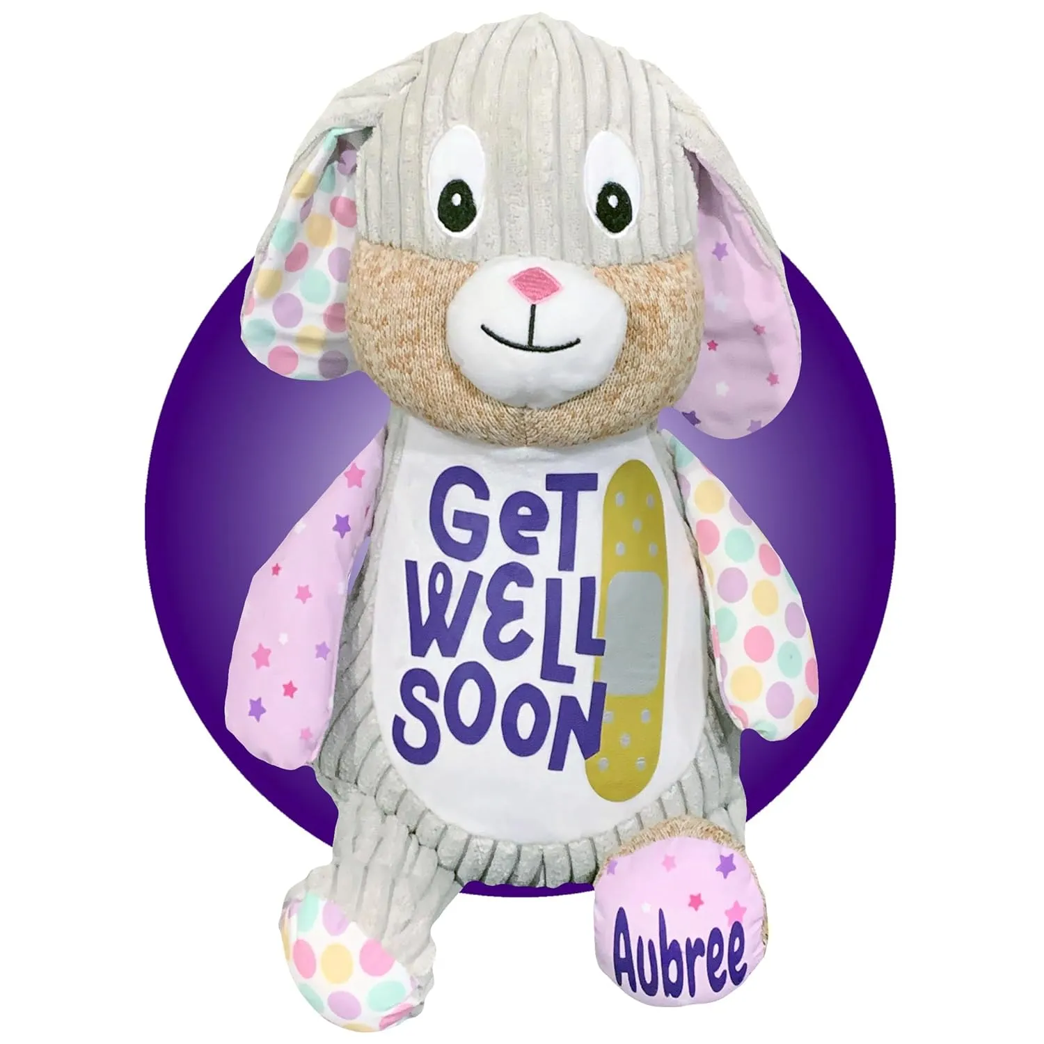 Get Well Soon Stuffed Bunny - Personalized - 17" Get Well Soon Stuffed Bunny Rabbit - Get Well Soon Care Package - Surgery Get Well Stuffed Animal - Your Choice of Color (Violet Bunny)