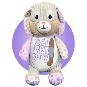 Get Well Soon Stuffed Bunny - Personalized - 17" Get Well Soon Stuffed Bunny Rabbit - Get Well Soon Care Package - Surgery Get Well Stuffed Animal - Your Choice of Color (Violet Bunny)