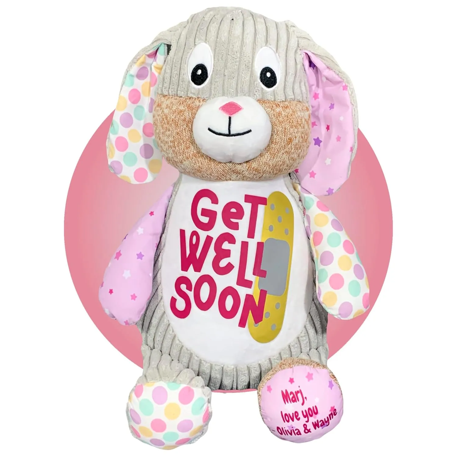 Get Well Soon Stuffed Bunny - Personalized - 17" Get Well Soon Stuffed Bunny Rabbit - Get Well Soon Care Package - Surgery Get Well Stuffed Animal - Your Choice of Color (Violet Bunny)
