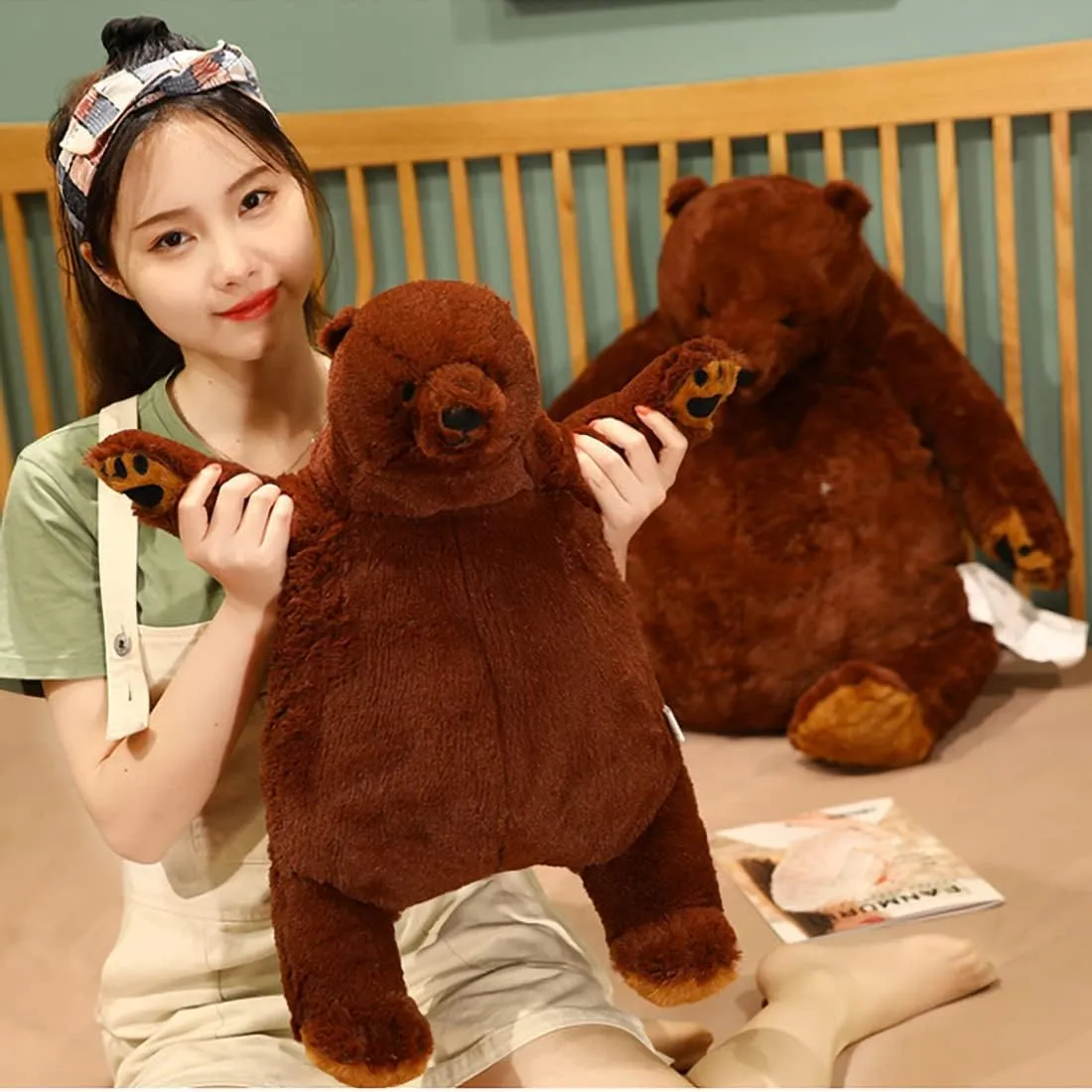 Giant Brown Bear Plush, 60cm Soft Stuffed Animal for Kids