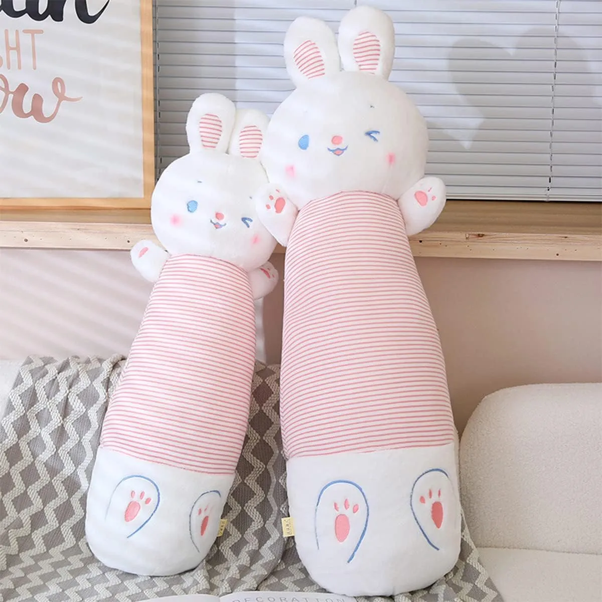 Giant Bunny Stuffed Animal Pillow:Novelty Cute Soft Rabbit Plush Doll Hugging Cuddle Bolster Sleeping Plushie Fuzzy Kawaii Toy Home Decor Birthday Valentine for Kids Girls Boys 31.5inch