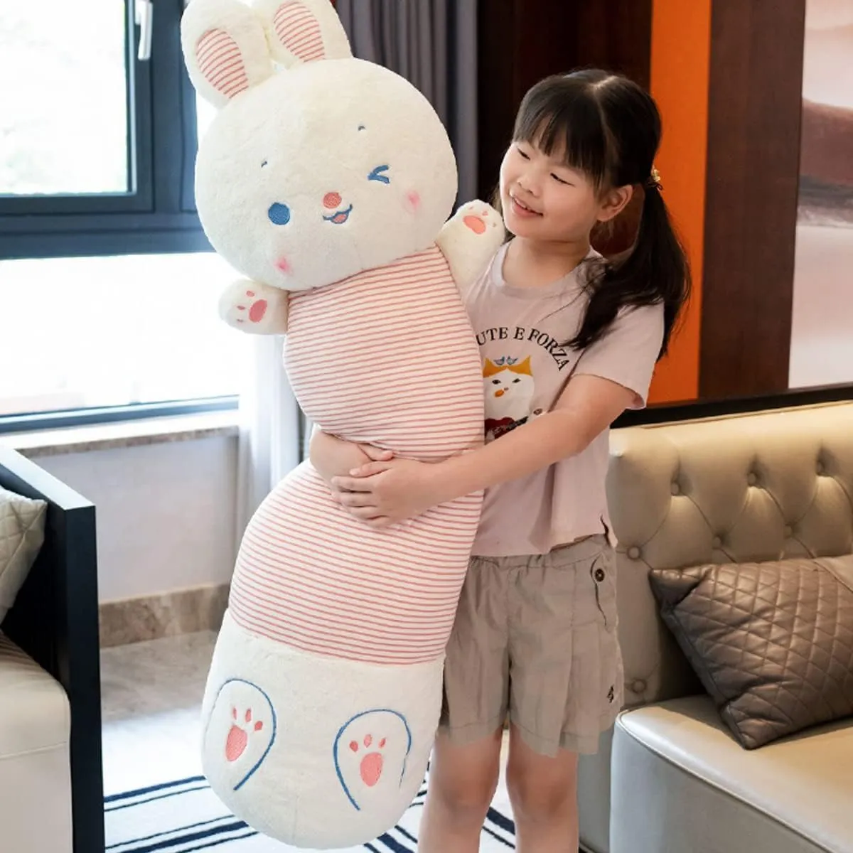 Giant Bunny Stuffed Animal Pillow:Novelty Cute Soft Rabbit Plush Doll Hugging Cuddle Bolster Sleeping Plushie Fuzzy Kawaii Toy Home Decor Birthday Valentine for Kids Girls Boys 31.5inch