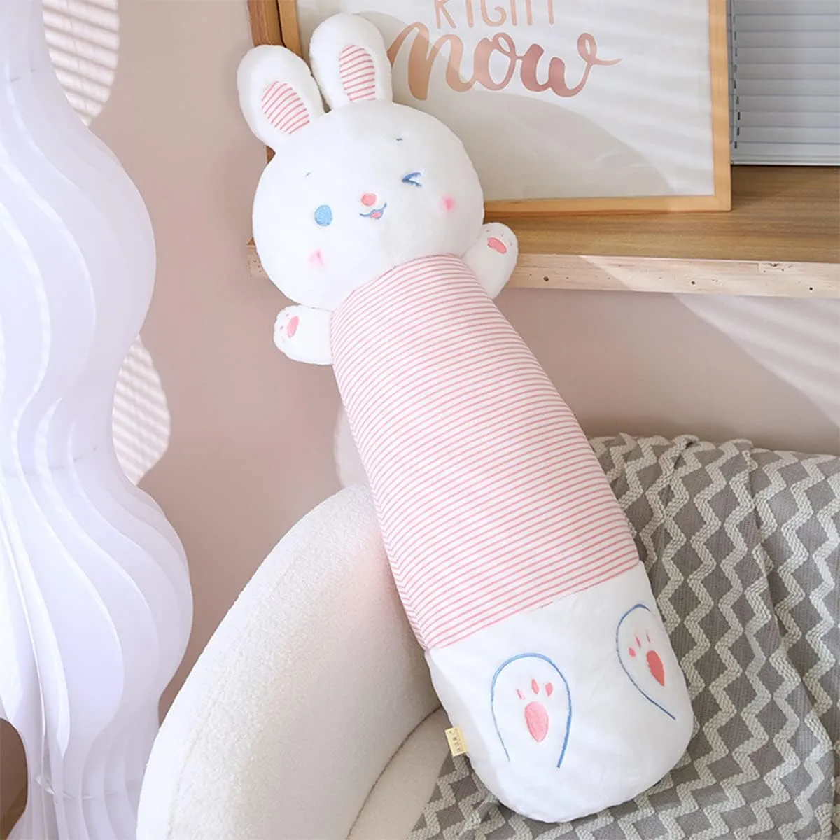 Giant Bunny Stuffed Animal Pillow:Novelty Cute Soft Rabbit Plush Doll Hugging Cuddle Bolster Sleeping Plushie Fuzzy Kawaii Toy Home Decor Birthday Valentine for Kids Girls Boys 31.5inch