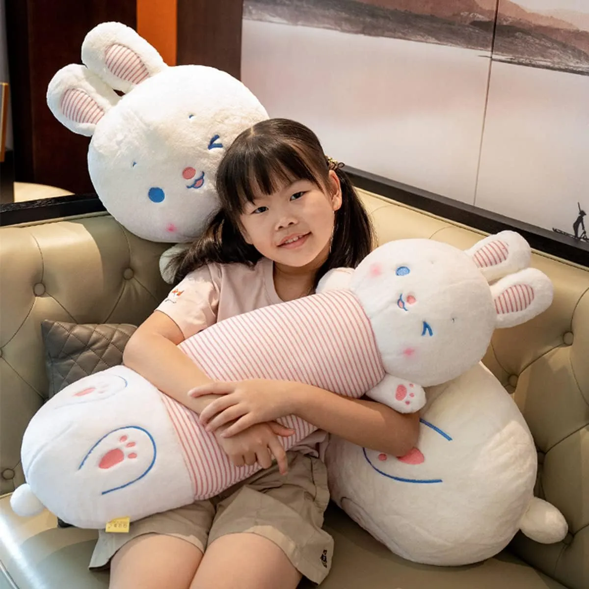 Giant Bunny Stuffed Animal Pillow:Novelty Cute Soft Rabbit Plush Doll Hugging Cuddle Bolster Sleeping Plushie Fuzzy Kawaii Toy Home Decor Birthday Valentine for Kids Girls Boys 31.5inch