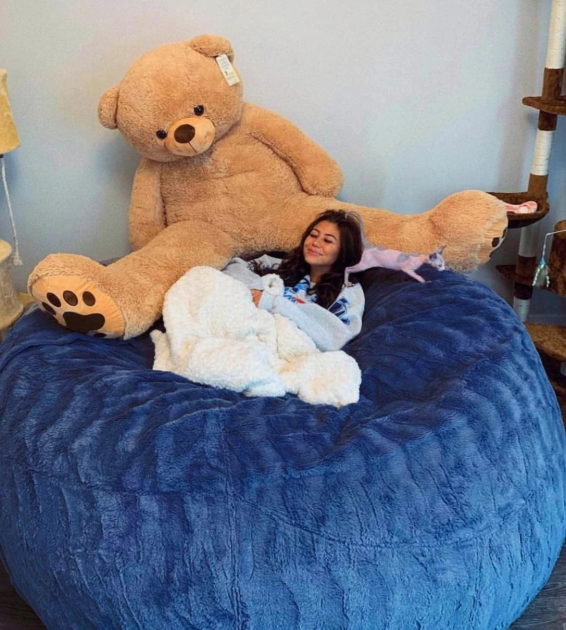 Giant Sherpa Bean Bag Chair Cover, Ultra Soft Bean Bag Bed (No Filler, Cover only), Large Round Soft Fluffy Bean Bag for Adults, Machine Washable Big Size Bean Bag Covers