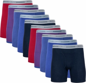 Gildan Men's Underwear Boxer Briefs, Multipack, Cardinal Red/Stripe/Metro Blue/Dot/Navy (10-Pack, Classic Length)
