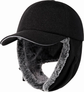 Gisdanchz Unisex Winter Wool Baseball Cap with Long Earflap - Fully Lined with Faux Fur