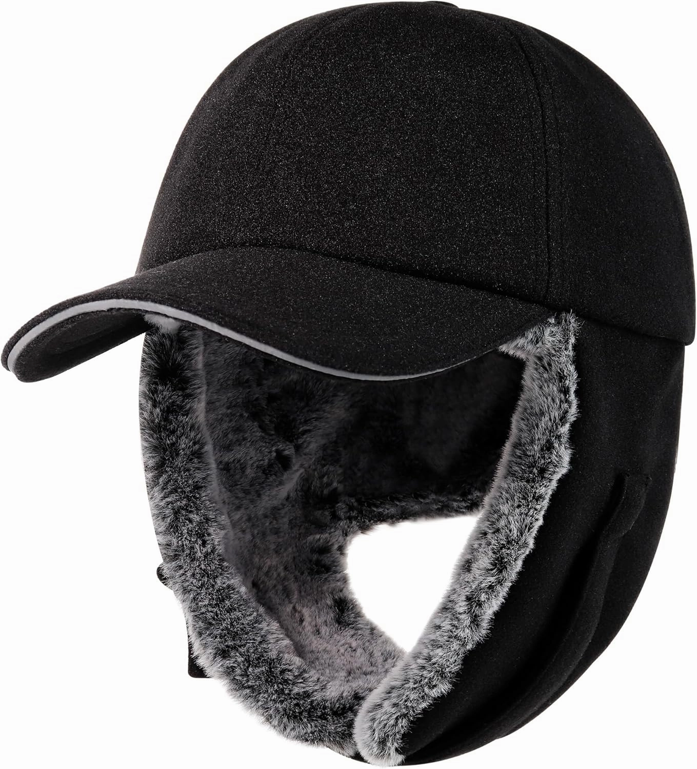 Gisdanchz Unisex Winter Wool Baseball Cap with Long Earflap - Fully Lined with Faux Fur