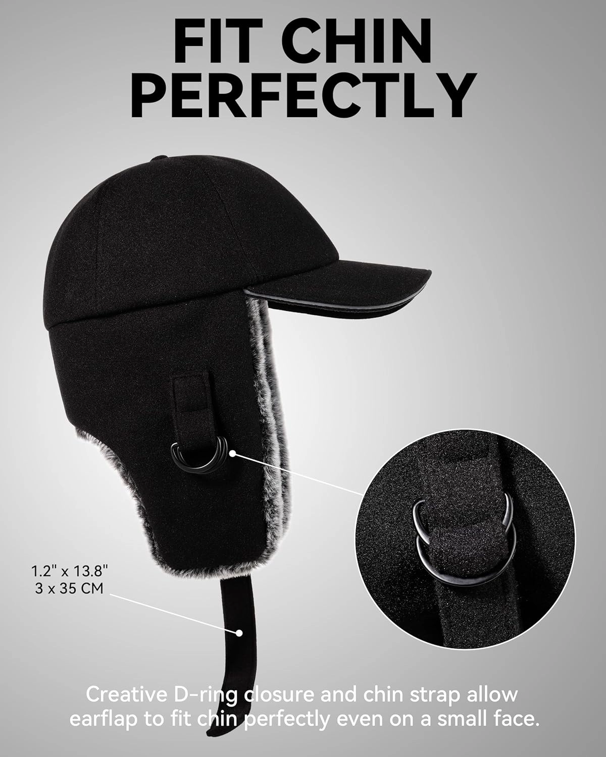 Gisdanchz Unisex Winter Wool Baseball Cap with Long Earflap - Fully Lined with Faux Fur