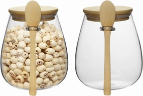 Glass Storage jars with Bamboo Lids and Spoon -38oz Airtight Storage Containers Glass jar，Wide Mouth, Leak-Proof, Comes Suitable for Coffee Beans, Tea Leaves, Grains, Dried Fruits(Large2PCS)