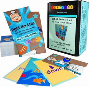 Go Fish Sight Words Card Game for Ages 4 and up with Dolch Pre Primer Version with Old Maid Option with 80 Cards for Prek and Kindergarten
