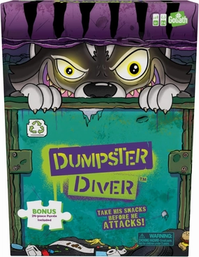 Goliath Dumpster Diver Game w/ 24pc Puzzle - Take Raccoon's Snacks Before His Paw Jumps Out to Defend His Goodies - Includes 24-Piece Puzzle