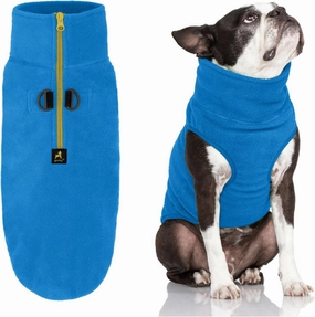 Gooby Half Zip Up Fleece Vest - Soft, Warm Pullover Dog Jacket with Dual D Ring Leash - Winter Small & Medium Dog Sweater - Blue, Large
