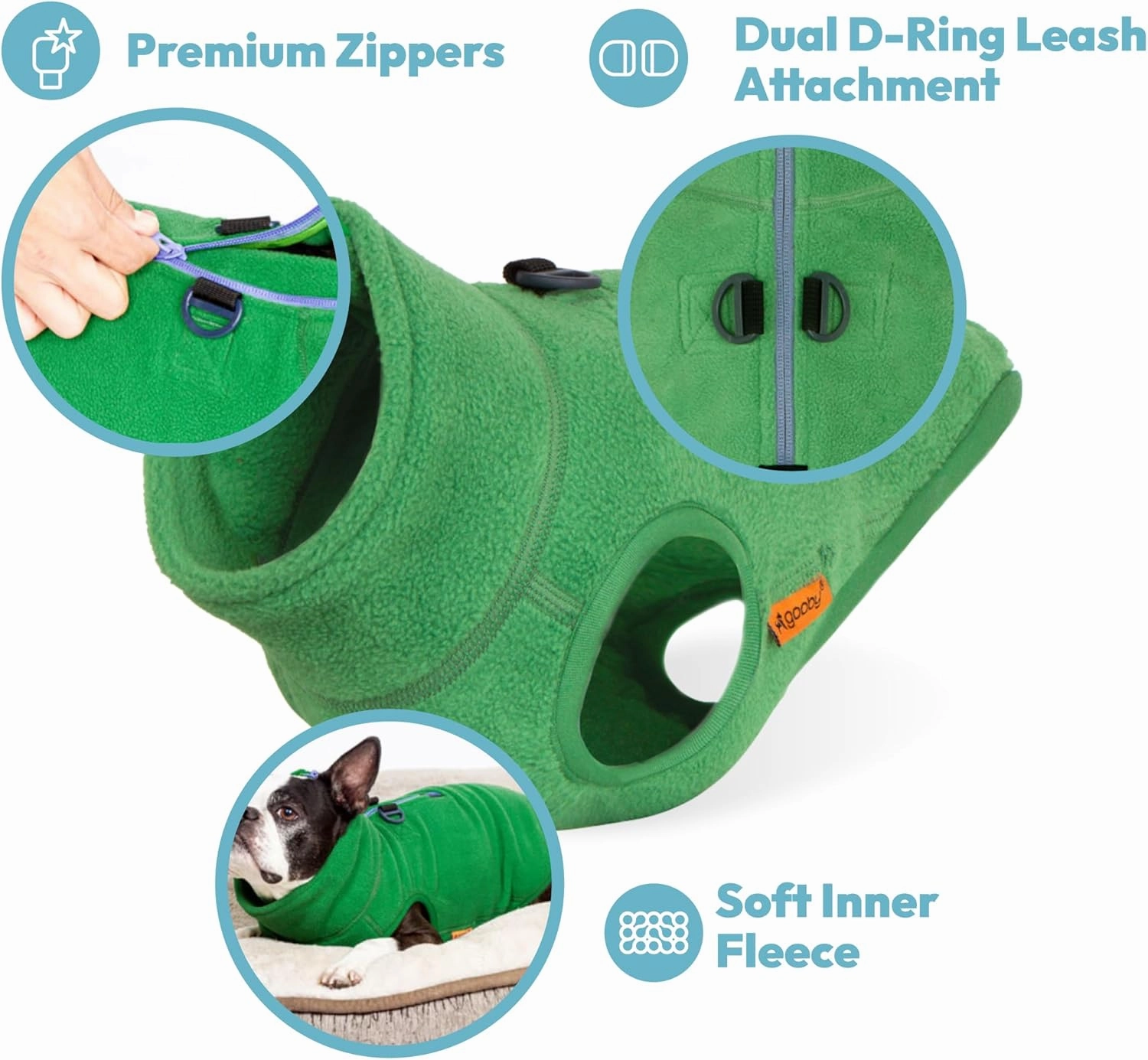 Gooby Half Zip Up Fleece Vest - Soft, Warm Pullover Dog Jacket with Dual D Ring Leash - Winter Small & Medium Dog Sweater - Blue, Large