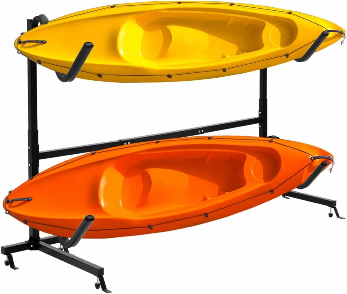 Goplus Kayak Storage Rack, Garage Kayak Hanger for 2 Kayaks, Canoe, SUP &Paddle Board, Heavy Duty Kayak Holder Strand with Height Adjustable Rack, 175 LBS MAX Load, Kayak Racks for Outdoor Storage