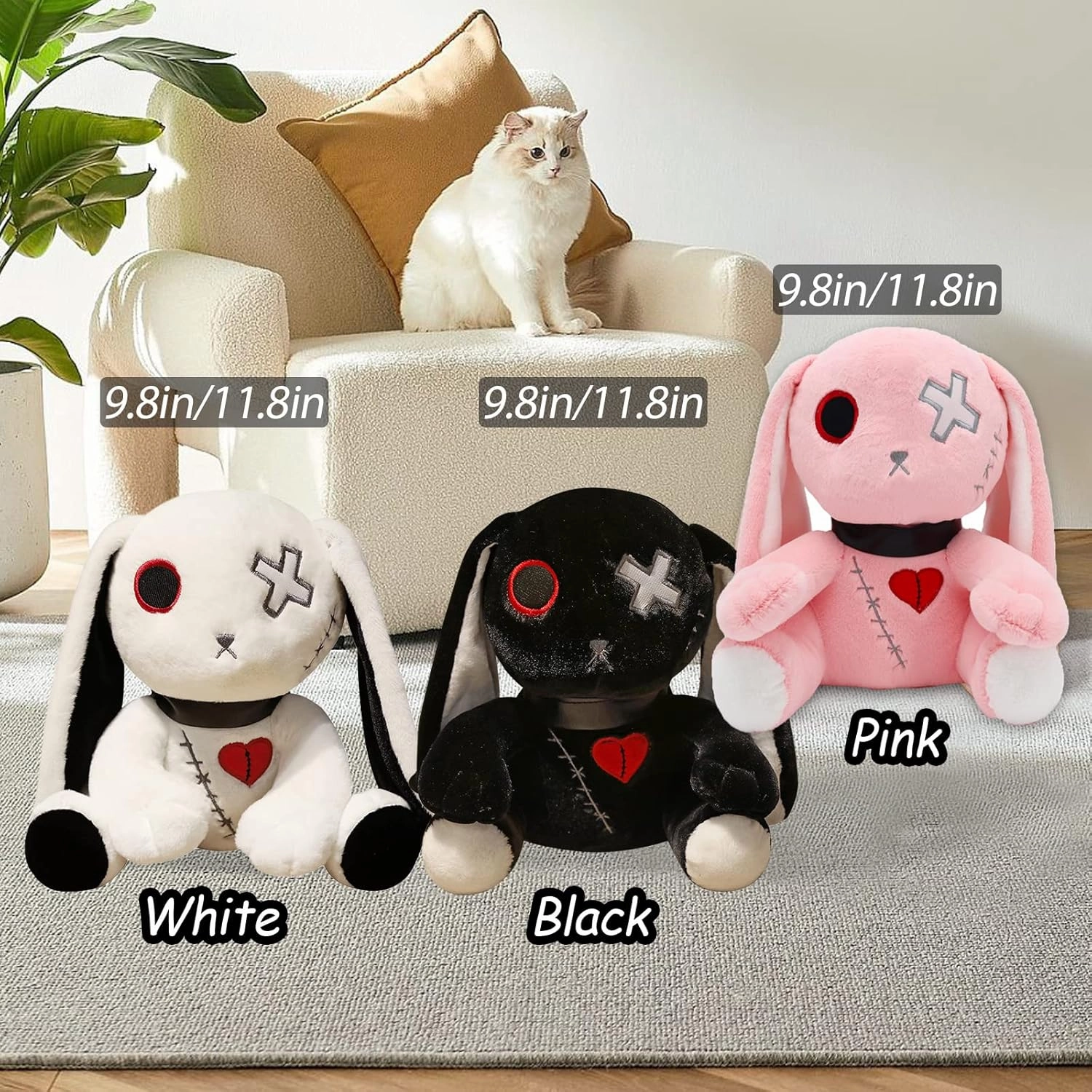Goth Bunny Plush Rabbit Horror Plushies Easter Creepy Spooky Bunny Crazy Rabbit Plushie Toy