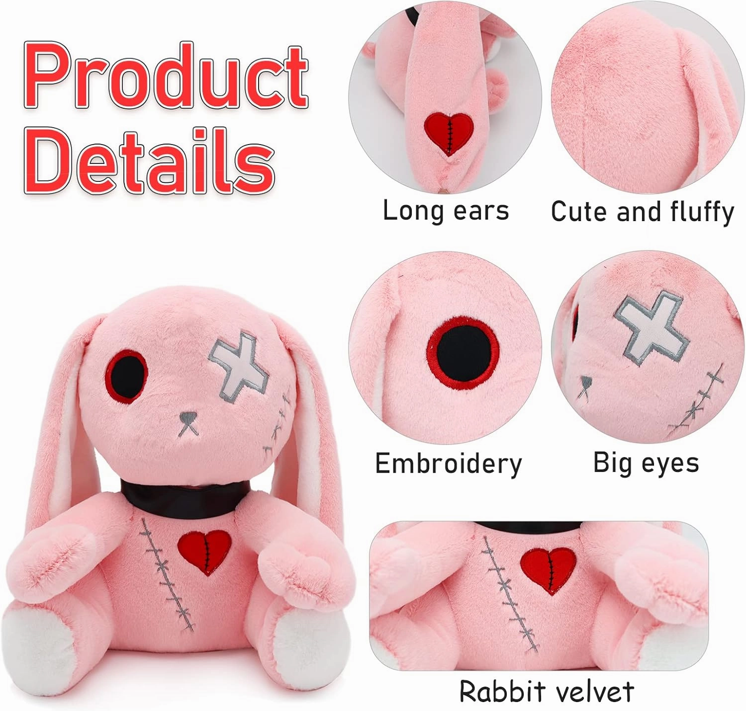Goth Bunny Plush Rabbit Horror Plushies Easter Creepy Spooky Bunny Crazy Rabbit Plushie Toy