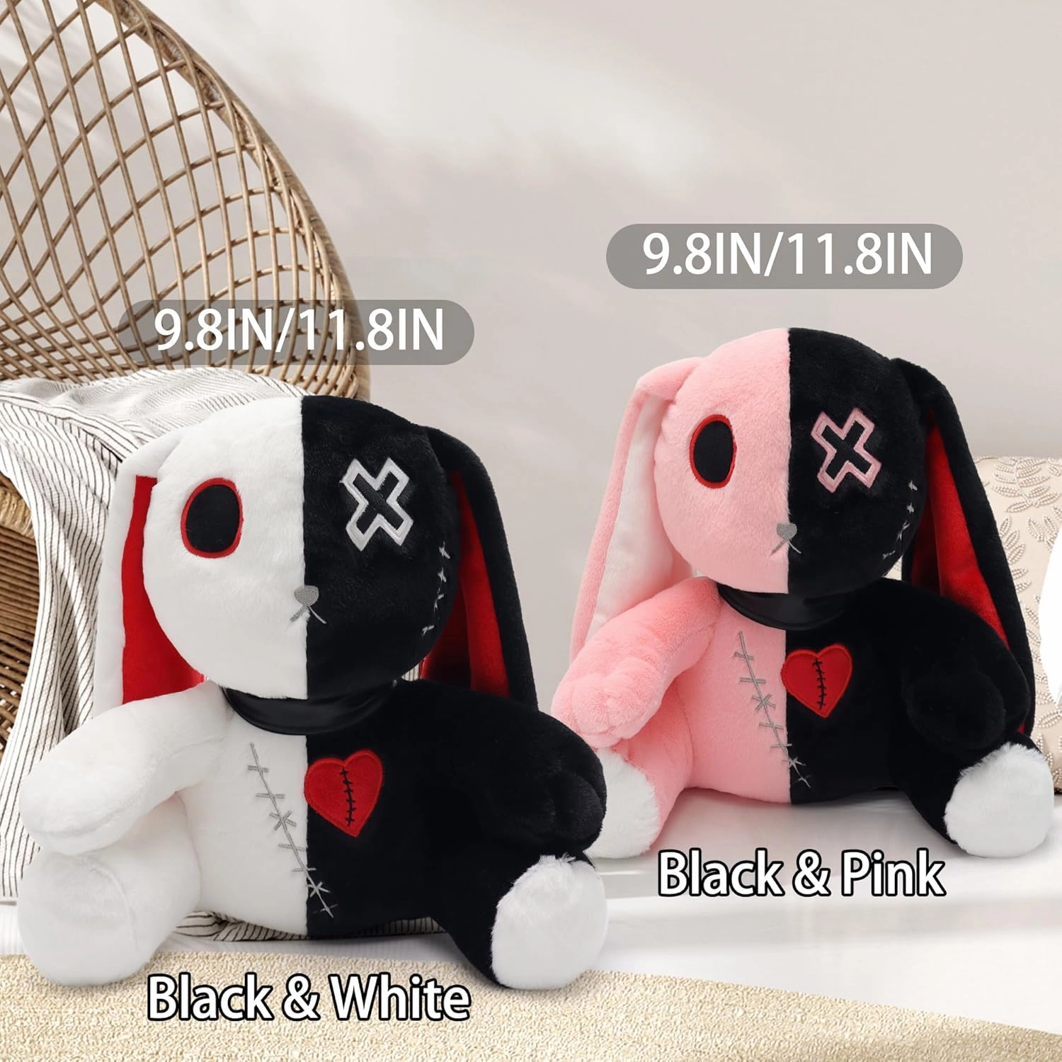 Goth Bunny Plush Rabbit Stuffed Animal Horror Plushies Easter Stuffed Animal Creepy Spooky Bunny Crazy Rabbit Plushie Toy