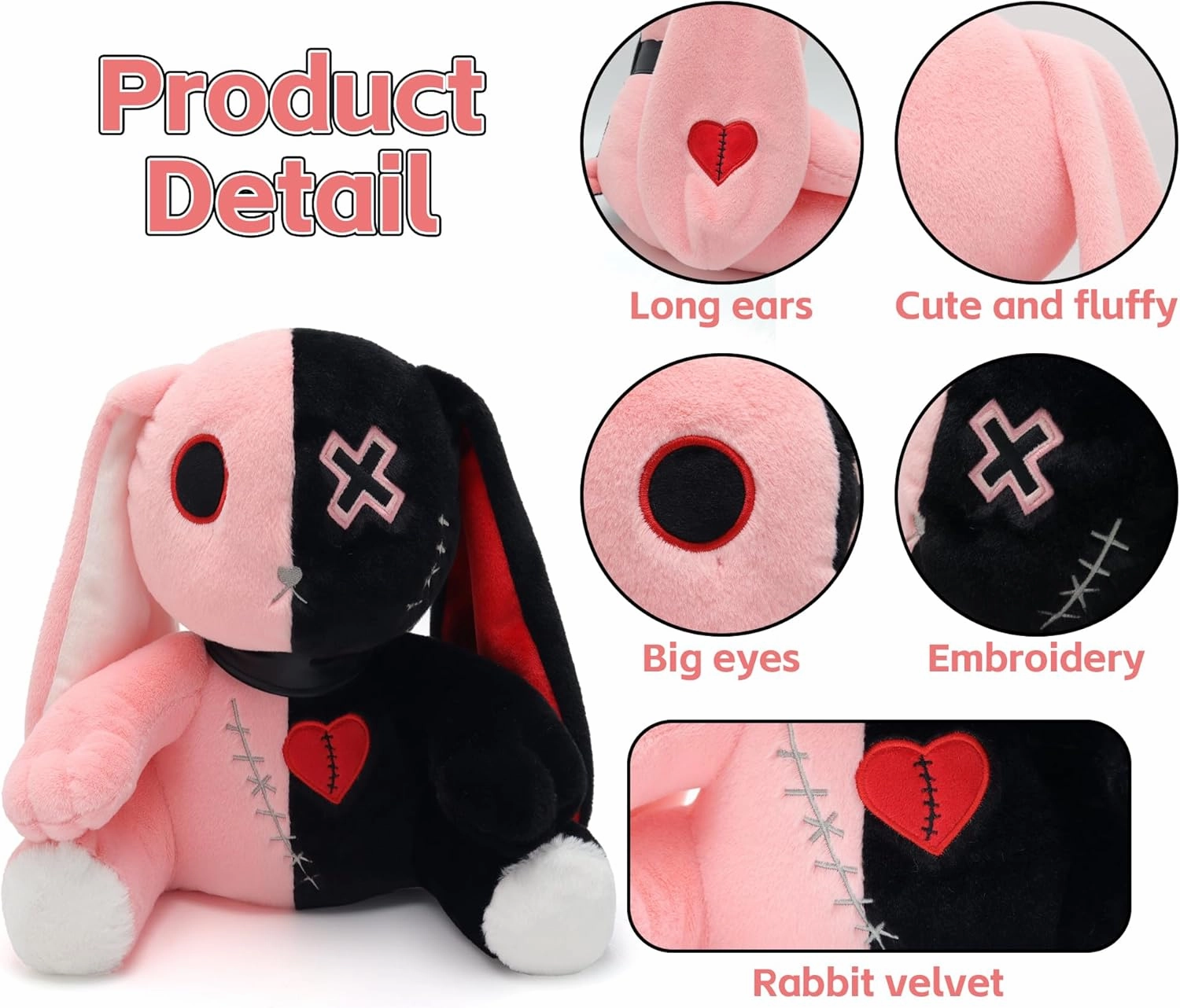 Goth Bunny Plush Rabbit Stuffed Animal Horror Plushies Easter Stuffed Animal Creepy Spooky Bunny Crazy Rabbit Plushie Toy