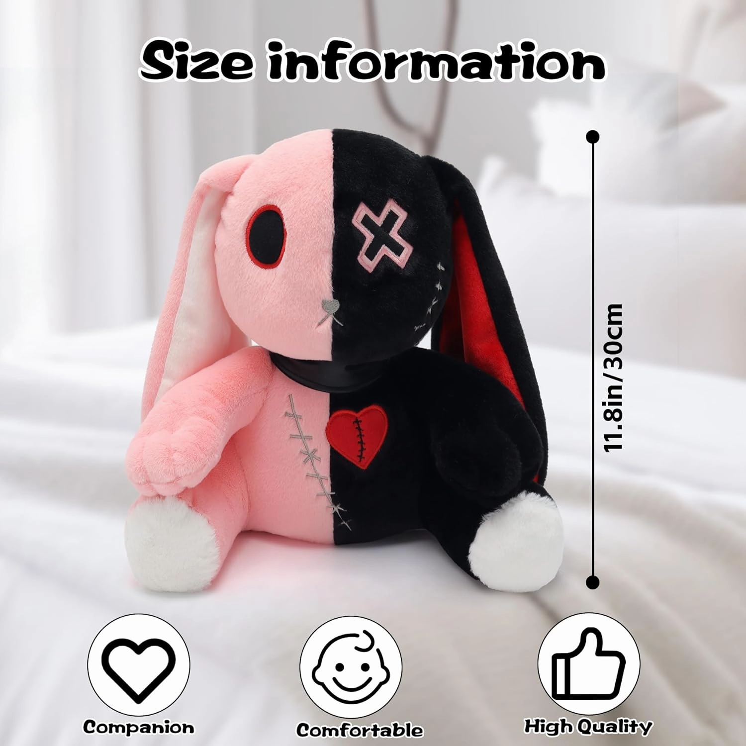 Goth Bunny Plush Rabbit Stuffed Animal Horror Plushies Easter Stuffed Animal Creepy Spooky Bunny Crazy Rabbit Plushie Toy