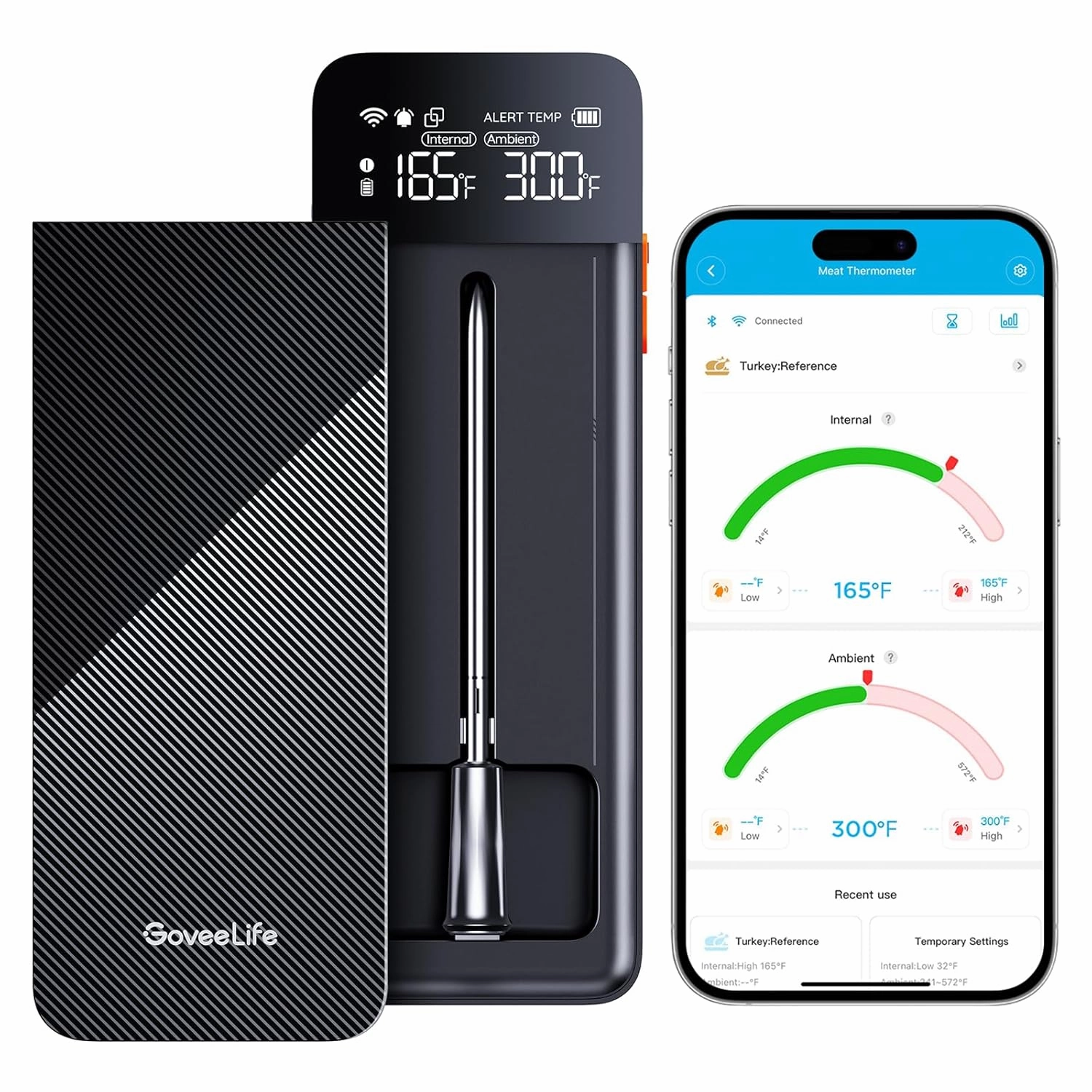 GoveeLife Digital Meat Thermometer Wireless with WiFi Bluetooth, Food Thermometer for Cooking, Long Range Probe Monitoring, Rechargeable Base, APP Alerts Recipes for BBQ, Oven, Grill, Smoker