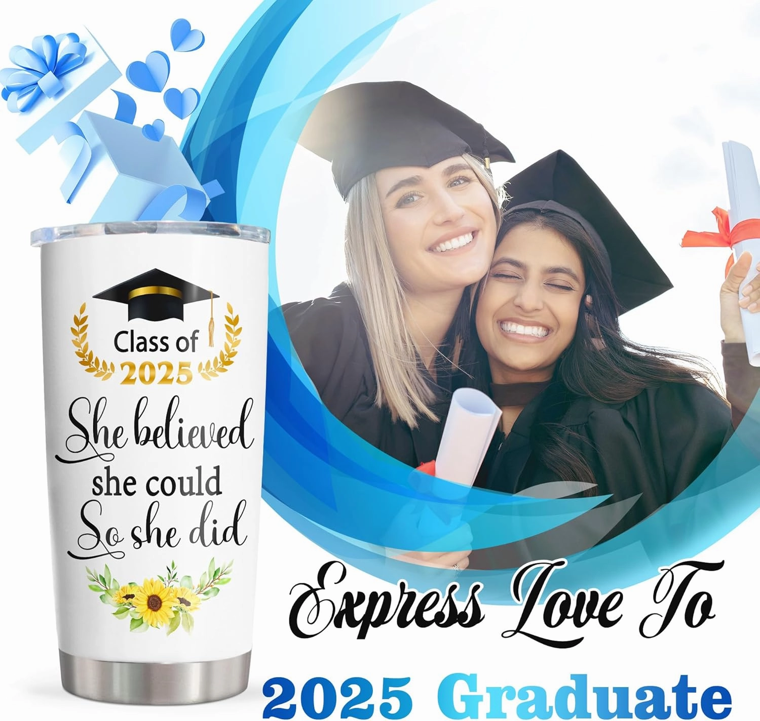 Graduation Gifts Tumbler 20oz, 2025 Graduation Gifts Mug, College/High School/Middle School Grad Gift for Graduates Women/Female 2025, Graduate Present Cup