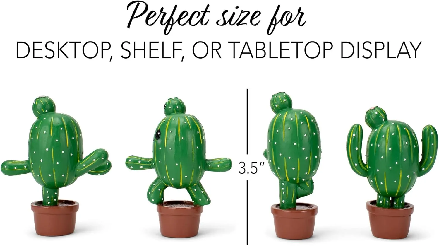 Green Yoga Cactus 4 inch Resin Stone Collectible Figurines Set of 4