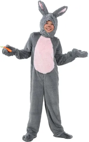 Grey Bunny Kids Costume Soft Faux Fur Jumpsuit, Mitts, Headpiece, Shoe Covers for Easter, Halloween, School Plays