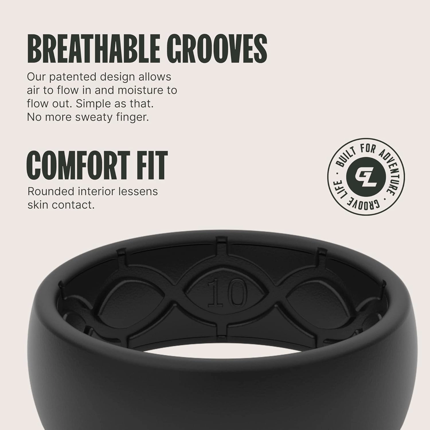 Groove Life Solid Silicone Ring - Breathable Rubber Wedding Rings for Men, Lifetime Coverage, Unique Design, Comfort Fit Ring