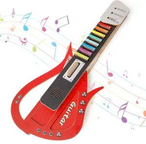Guitar Toy for Kids DIY Electronic Wooden Play Guitar Kit, Keyboard Piano Music Toys Musical Instruments Game for 5-12 Year Old Children Toddler Boys Girl (Red)