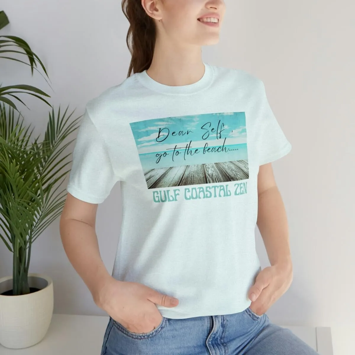 Gulf Coastal Zen Forgotten Coast Dear Self Beach Dock Ocean Beach Adult Short Sleeve T- Shirt